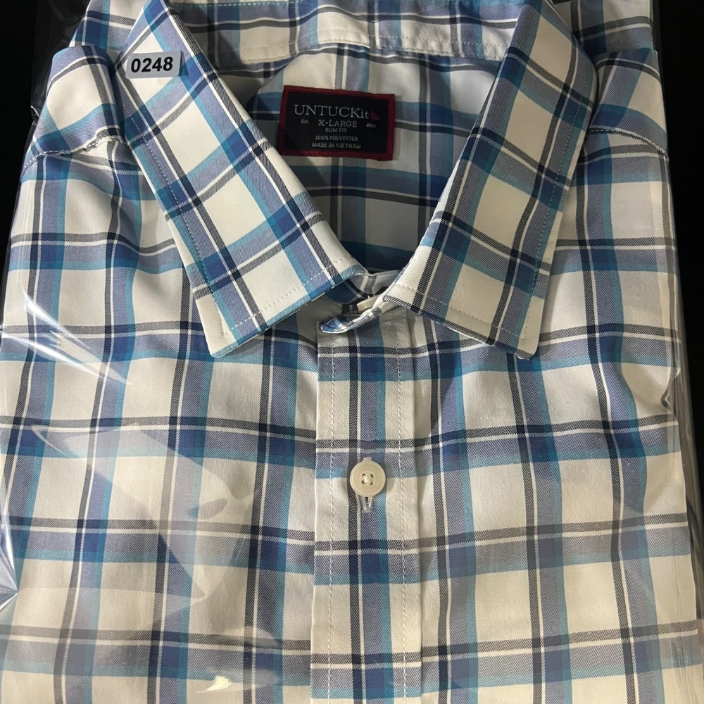 UNTUCKit Booker Slim Fit Shirt XL Mens Blue White Plaid Short Sleeve - Picture 10 of 10